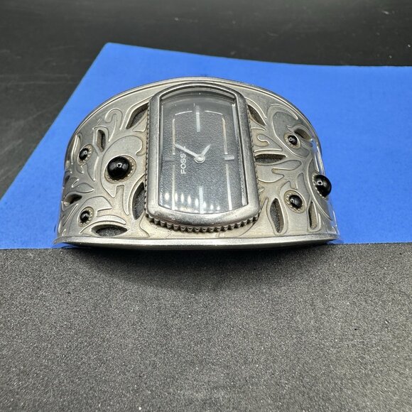 Vintage Fossil Womens Watch Wide Stainless Steel Cuff Leather Band 90’s Bracelet - Picture 10 of 15